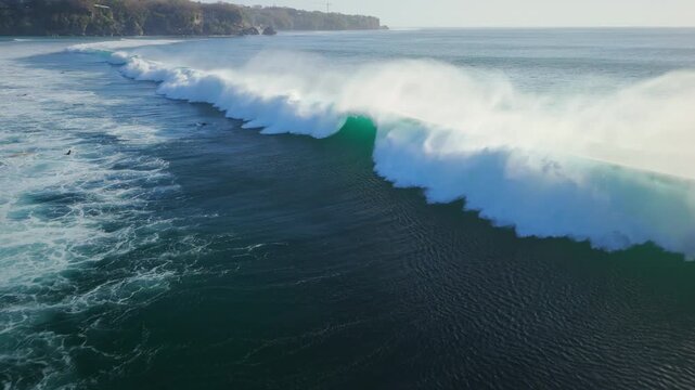 Above view with crashing waves in ocean on Impossibles beach