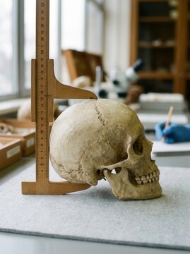 Forensic Anthropology Research Measuring Human Skull In Laboratory Setting