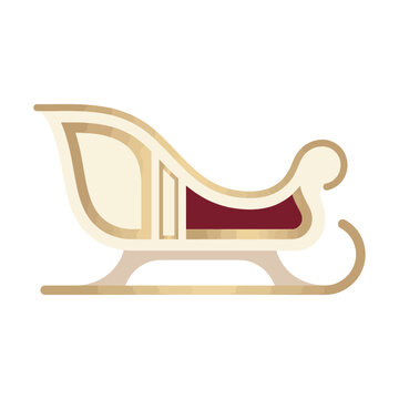 Christmas Day, Vintage Christmas sleigh vector illustration, elegant gold and burgundy Santa sled, festive winter holiday carriage icon isolated on White Background