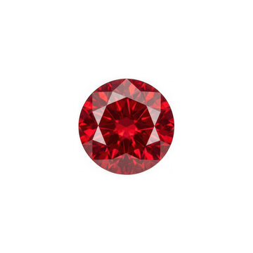 Round brilliant cut red gemstone isolated on transparent background