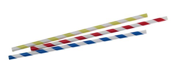 Obraz premium Group of colorful plastic drinking straws isolated on white background with clipping path, eco-friendly