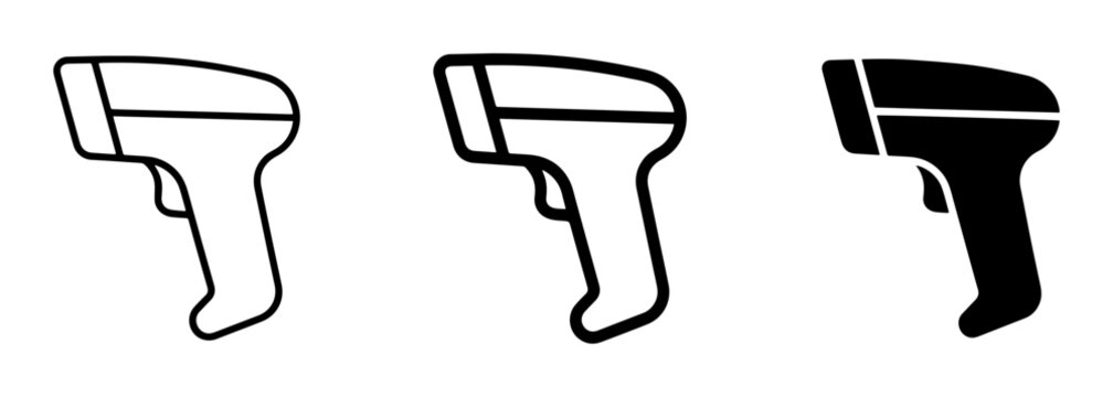 3 Barcode scanner icons, outline solid styles, retail and inventory management UI and web interface design