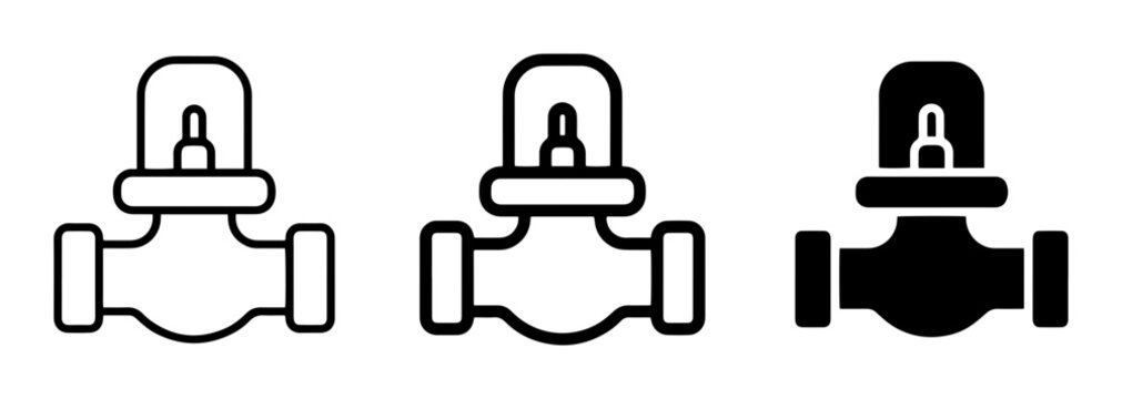 3 Valve icons, industrial pipe fittings, outline solid styles, UI and web interface design