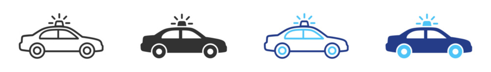 Police car icon set, outline and solid law enforcement vehicle symbols on transparent background © TanyaK
