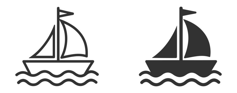 Sailboat icons, outline and filled sailing boat symbols on transparent background