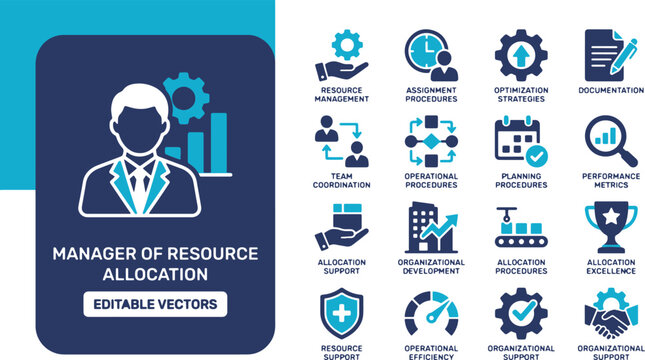 Headcount planning and workforce management icon set for corporate HR strategy and organizational structure design