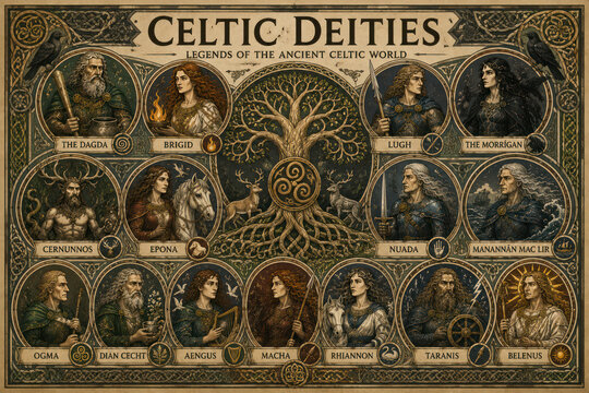 Celtic Deities Pantheon with Gods and Goddesses of Ancient Mythology