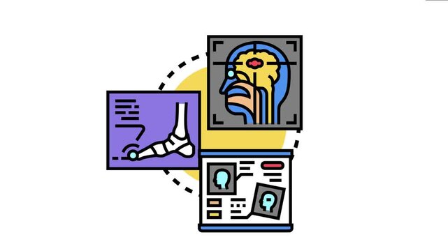 Medical isotope imaging diagnostic procedures in a hospital setting, visualizing various body parts for examination and healthcare analysis