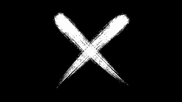 Hand-drawn animated x mark overlay, grunge brush stroke cross symbol, alpha channel motion animation