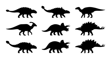 Obraz premium Dinosaur Silhouettes Collection, Prehistoric Reptile Icons, Jurassic Creature Vector Set