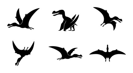 Pterodactyl Silhouettes, Flying Dinosaur Icons, Prehistoric Creature Vector Set © Anjali