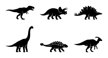 Fototapeta premium Dinosaur Silhouettes Collection: Prehistoric Creatures Vector Set for Kids and Education