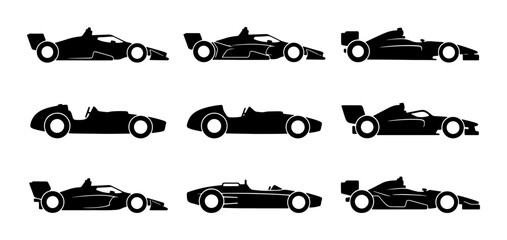 Fototapeta premium Formula 1 Racing Cars, Vintage Sports Cars, Speed Vector Icons Set