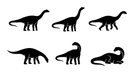 Dinosaur Silhouettes Vector Set: Brontosaurus Icons, Prehistoric Animal Graphics, Jurassic Era Illustrations © Anjali