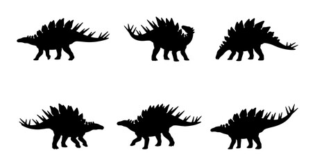 Stegosaurus Dinosaur Silhouettes, Prehistoric Reptile Icons, Jurassic Era Vector Art Set © Anjali