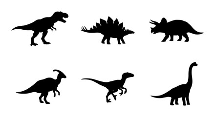 Dinosaur Silhouettes Collection, Prehistoric Creatures Vector Icons, Jurassic Era Animal Graphics © Mainul
