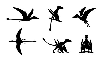 Pterodactyl Silhouettes, Prehistoric Flying Reptile Vector Icons, Ancient Dinosaur Graphics © Mainul