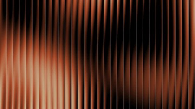 Abstract warm copper bronze metallic vertical wave motion background, dark sleek fluted glass light refraction curtain, seamless loop