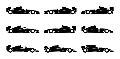 Fototapeta premium Formula 1 Race Cars, Set of 9 Vector Icons, Motorsport Speed and Competition