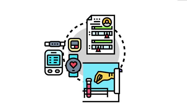 Medical diagnostic assay process checking health data from a laboratory test tube, smartwatch, and smartphone, compiling patient information for analysis and health monitoring