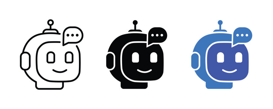Artificial intelligence chatbot communication line icon set. Editable Stroke. Advanced automation technology and digital support assistant concept for modern business. Vector illustration