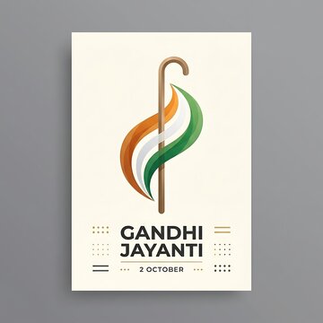 Gandhi jayanti poster design featuring tricolor flag and walking stick