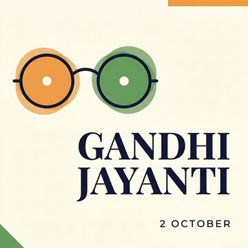 Minimalist Gandhi Jayanti poster design featuring iconic round vintage spectacles illustration