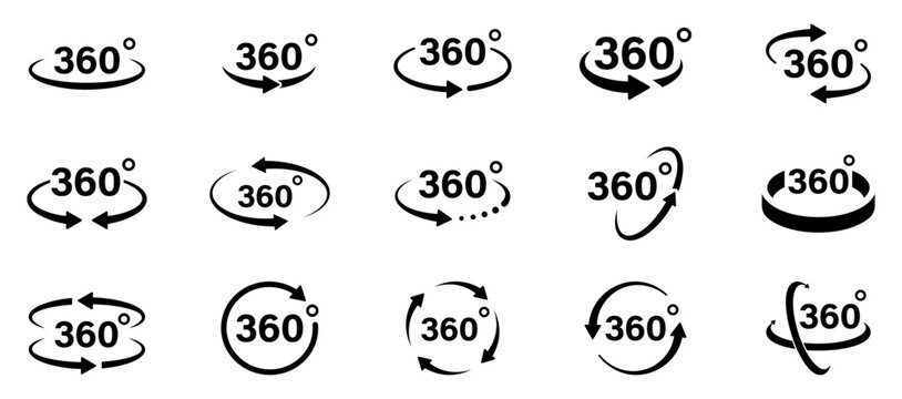 360 rotation arrow icons for navigation, interface controls, design and direction use.