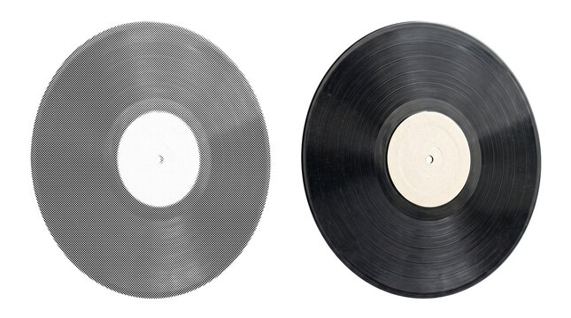 Vinyl Records with Halftone Effect Variant  Isolated on White Background