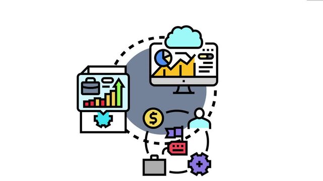 Digital content management system presenting various aspects of online strategy, including analytics data, financial flow, user interaction, and overall business growth