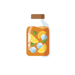 Obraz premium Iced Tea Beverage Bottle with Lemon Flat Vector Refreshing Drink vector