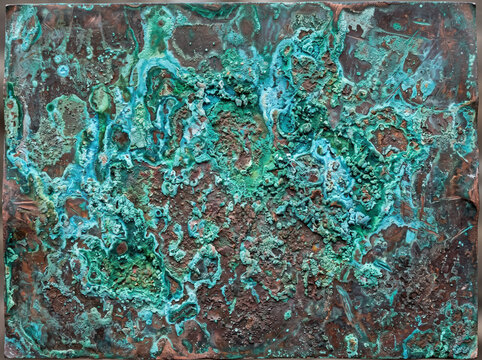 Oxidized Copper Patina Texture with Green Verdigris and Rust