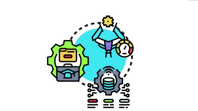 Mechanical transformation workflow illustrates an automated process of data handling, business management, and digital technology integration, optimizing performance and operational efficiency