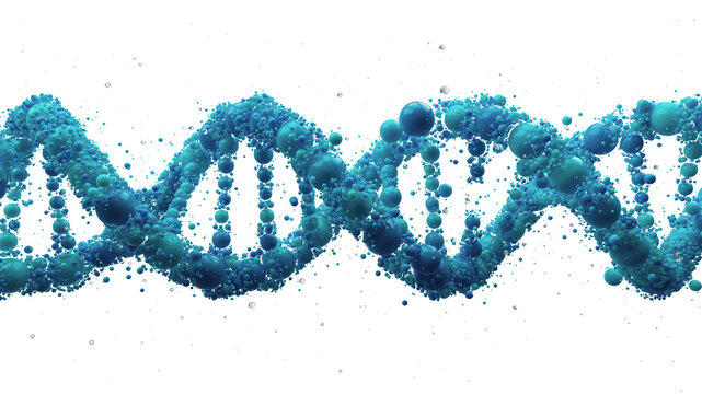 Colorful DNA Double Helix Made of Spheres. Molecular Genetics Visualization and 3D Science Concept