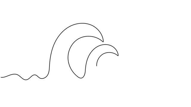 Animated ocean wave icon sign continuous one line drawing moving on white background minimalist single art flowing and splashing of sea water symbol animation