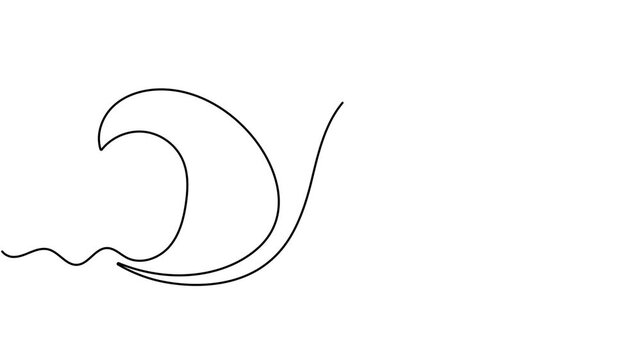 Animated ocean wave icon sign continuous one line drawing moving on white background minimalist single art flowing and splashing of sea water symbol animation