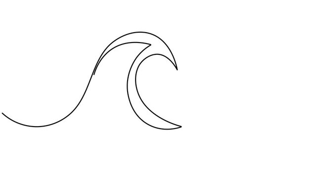 Animated ocean wave icon sign continuous one line drawing moving on white background minimalist single art flowing and splashing of sea water symbol animation