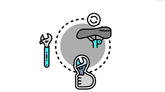 Concept mechanical apparatus constraints and the importance of regular maintenance and adjustment using wrenches around a bicycle seat, symbolizing repair and ongoing service