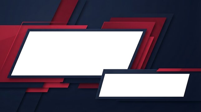 Abstract geometric background vector illustration with layered red and dark blue panels and placeholder frames