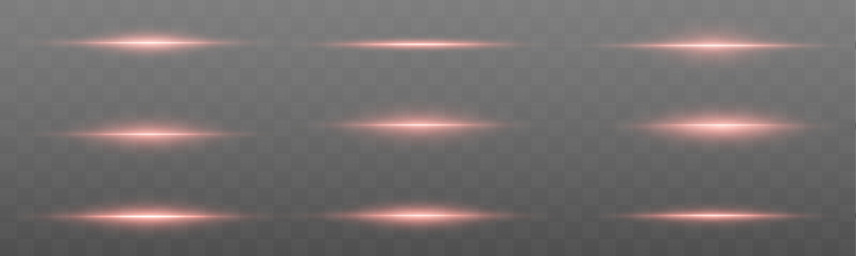 Red glowing light streaks with soft flare effects. Bright sparkling beams create a dynamic abstract design. Transparent background included.

