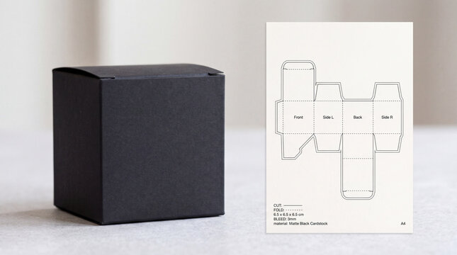 Black Paper Gift Box Packaging with Die Cut Layout Plan Template