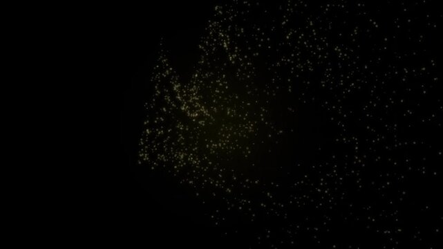 Golden neon crown shape logo appearing from particle burst on black background in loop motion.