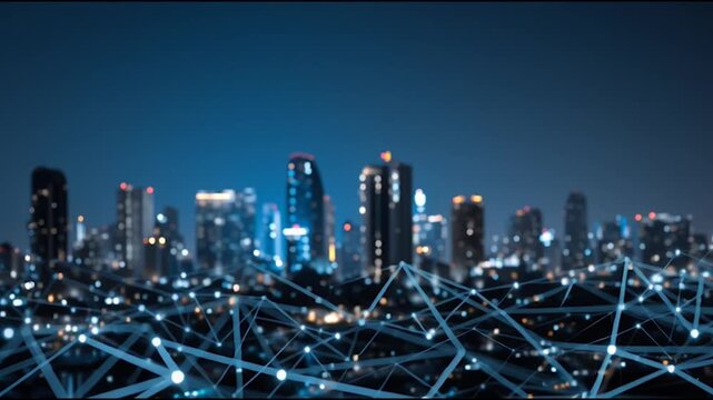 abstract cloud social media innovative cyber security network, using interconnected nodes to represent business partnerships on the Smart digital Innovation city with connection network reciprocity