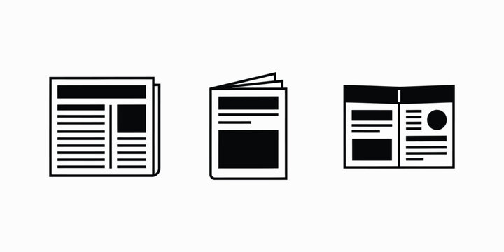 Newspaper reading, editorial, and newsletter line icon pack