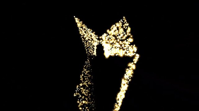 Golden particle swarm moving through dark space for cinematic transitions and festive backgrounds.