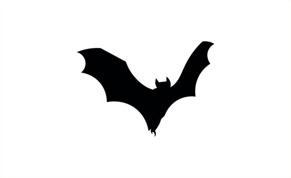 Minimal Halloween Flying Bat Illustration in Black and White, Simple Spooky Animal Vector Design