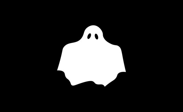 Minimal Halloween Ghost Illustration in Black and White, Simple Spooky Character Vector Design