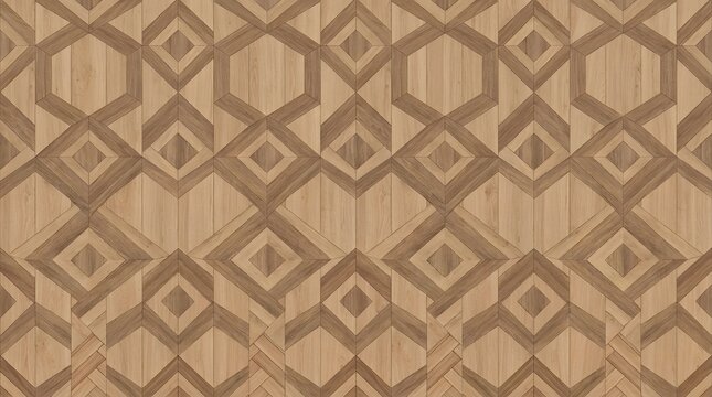 Natural walnut wood texture background with geometric parquet pattern seamless wooden flooring design