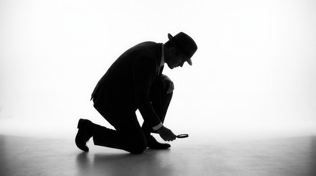 Detective Investigating With Magnifying Glass In Silhouette
