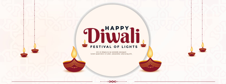 Happy Diwali festival greeting banner designs with clay diyas oil lamps and mandala patterns. isolated on white background